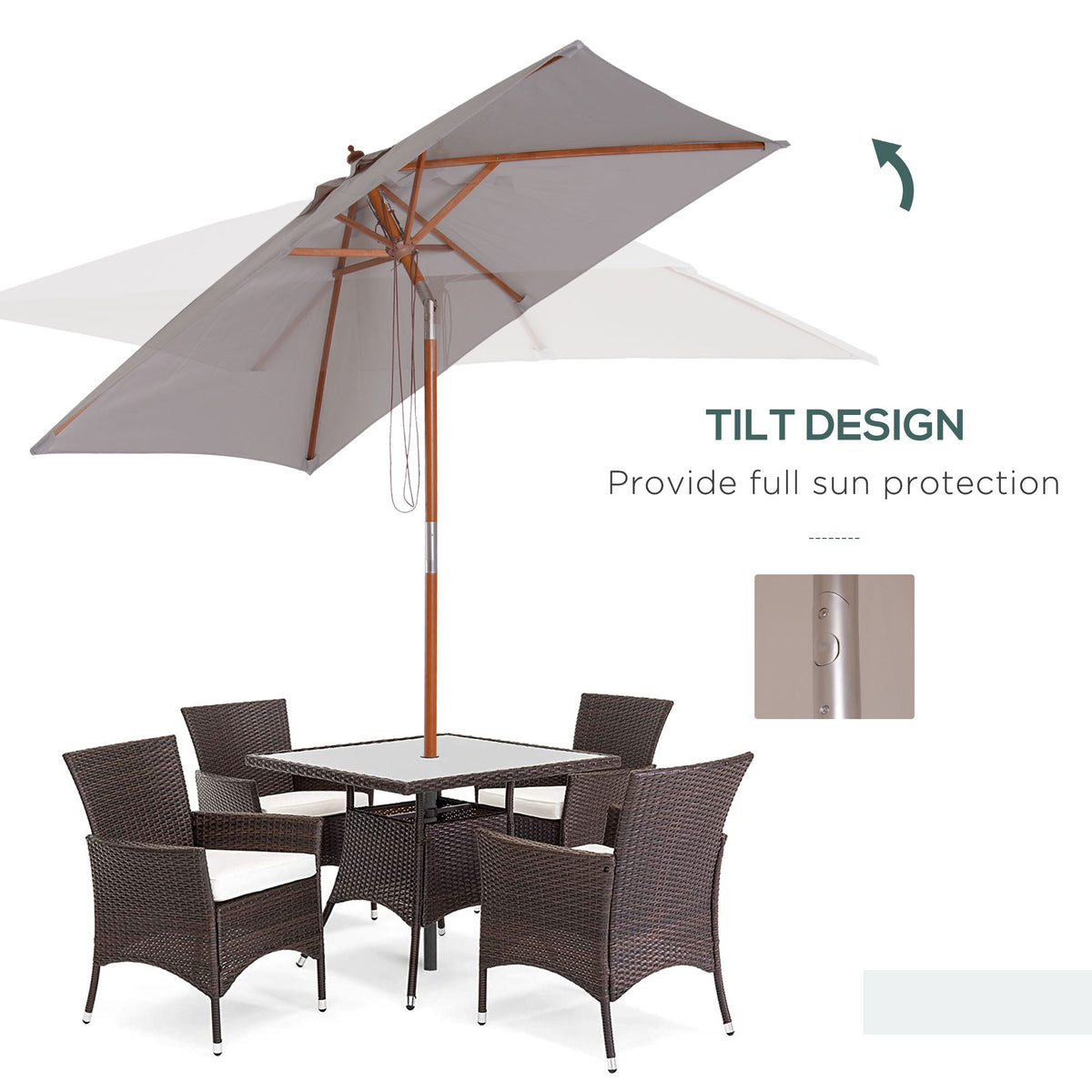6.6x5ft Square Market Parasol, Wooden Patio Umbrella with Tilt Mechanism and 6 Bamboo Ribs – view 17