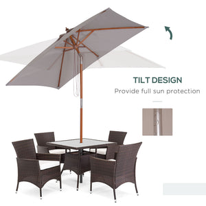 6.6x5ft Square Market Parasol, Wooden Patio Umbrella with Tilt Mechanism and 6 Bamboo Ribs – view 17