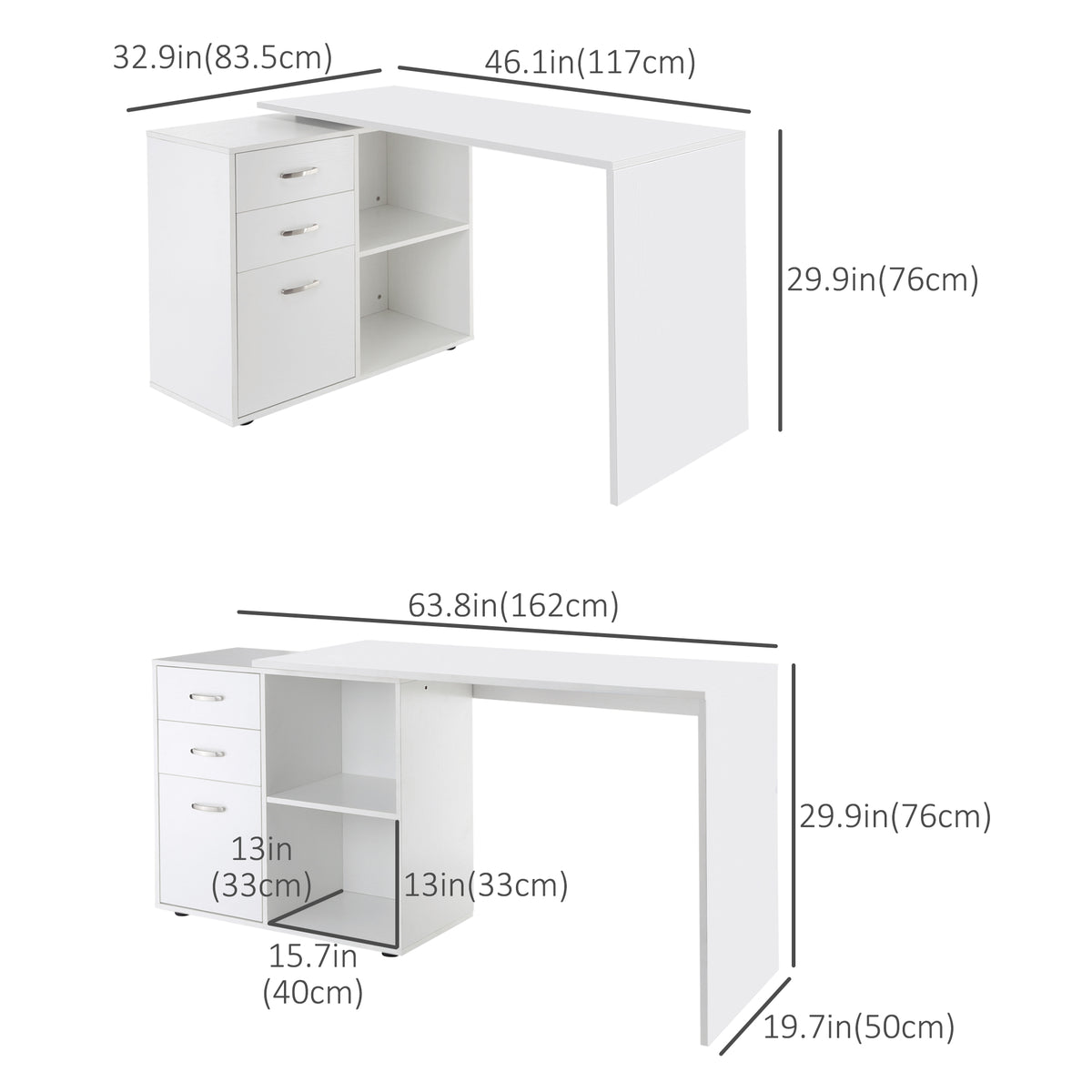 L-Shaped Corner Straight Writing Desk with Storage Shelf, Drawer – view 9