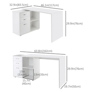 L-Shaped Corner Straight Writing Desk with Storage Shelf, Drawer – view 9