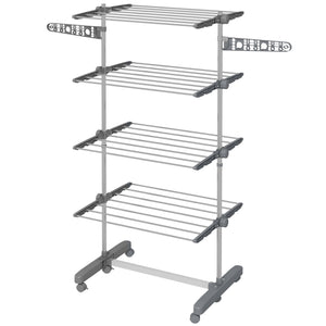 Garment Drying Rack Stainless Steel Folding Clothes Hanging Rack with Side Wings Castors for Indoor Outdoor – view 8