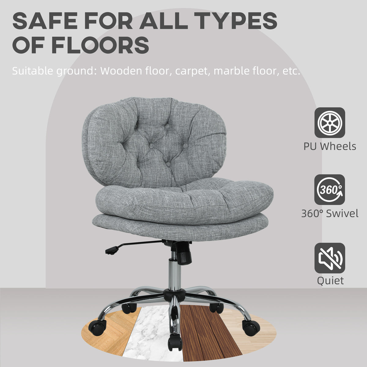 Computer Desk Chair, Armless Office Chair with Wide Padded Seat and Adjustable Height, Cream White – view 27