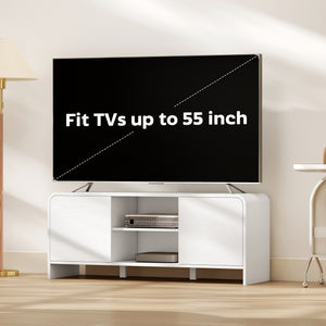 TV Stand for up to 55 Inch TV, Nordic Entertainment Center with 2 Cabinets and 2 Open Shelves for Living Room, White