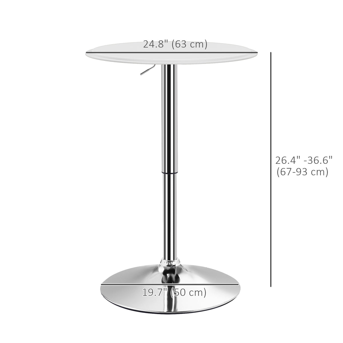 Modern Round Bar Table Adjustment Height Home Pub Bistro Desk Faux Leather Covered Wooden Top Chrome Base – view 9