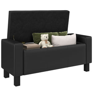 42" Deluxe Faux Leather Padded Storage Ottoman Bench Foot Stool Seat Chair with Organizer, Black