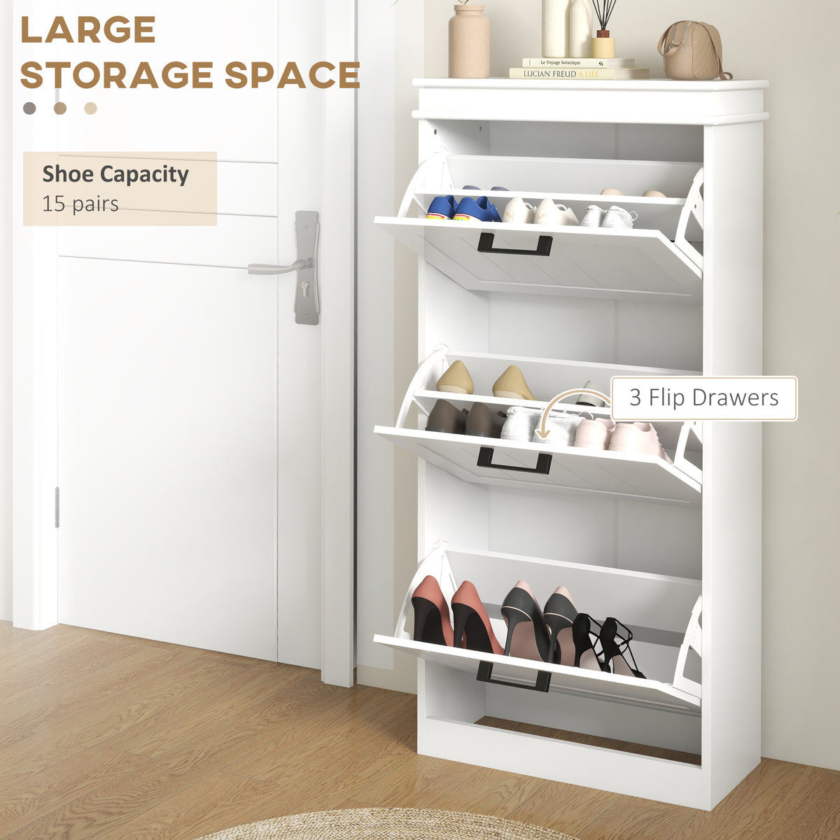 Slim Shoe Cabinet with 3 Flip Drawers and Adjustable Shelves, Narrow Shoe Cabinet for 15 Pairs of Shoes – view 10