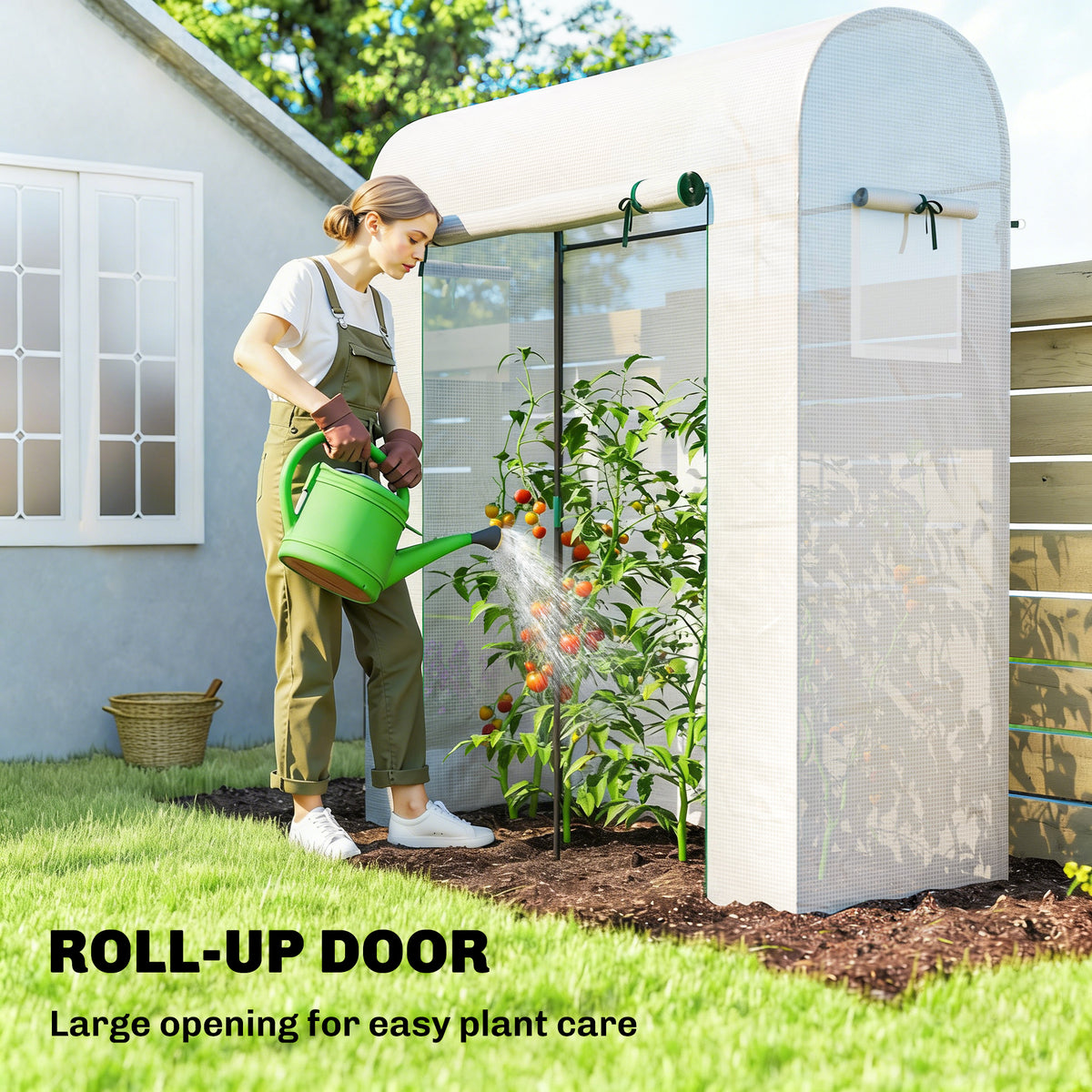 Mini Greenhouse, Portable Garden Green House with Roll-up Door and Mesh Windows, 6' x 2' x 6.6', Green – view 11