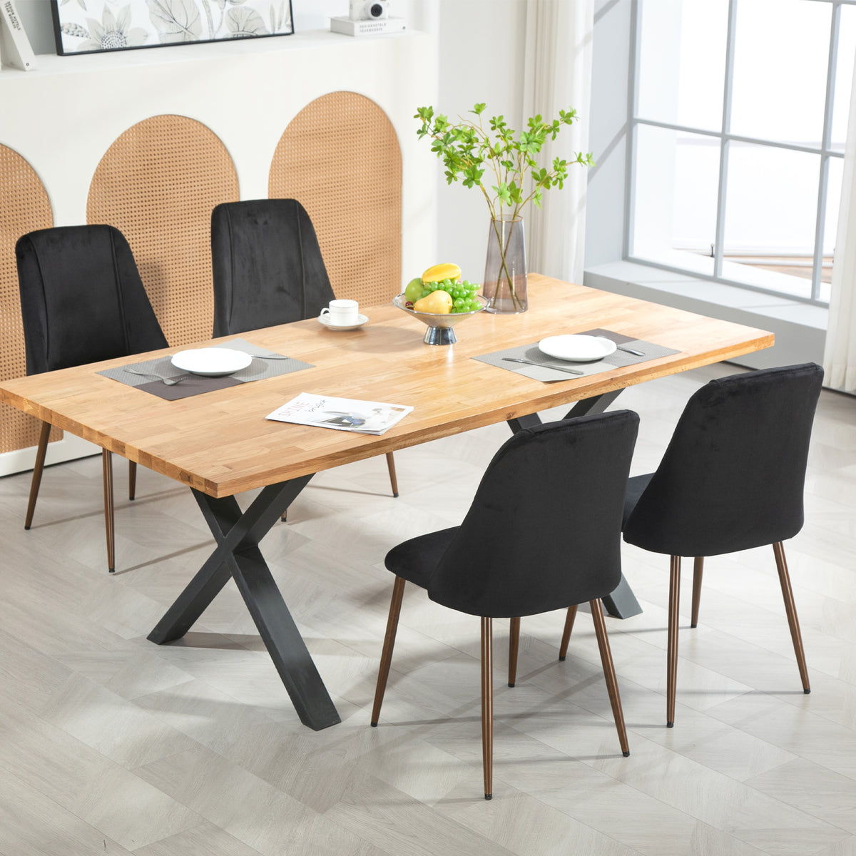 Upholstered Dining Chairs Set of 4, Velvet Accent Chair with Back and Wood-grain Steel Leg for Kitchen – view 13
