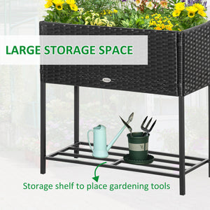 Rattan Raised Garden Boxes, Elevated Flower Beds with Storage Shelf for Herbs, Flowers, Vegetables, Brown – view 13