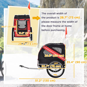 Dog Bike Trailer Pet Cart Bicycle Wagon Cargo Carrier Attachment for Travel Foldable - Red/ Black