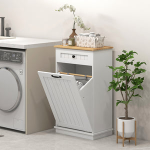 Laundry Cabinet with Removable Basket and Drawer, Tilt-Out Laundry Hamper for Bathroom, Living Room, White