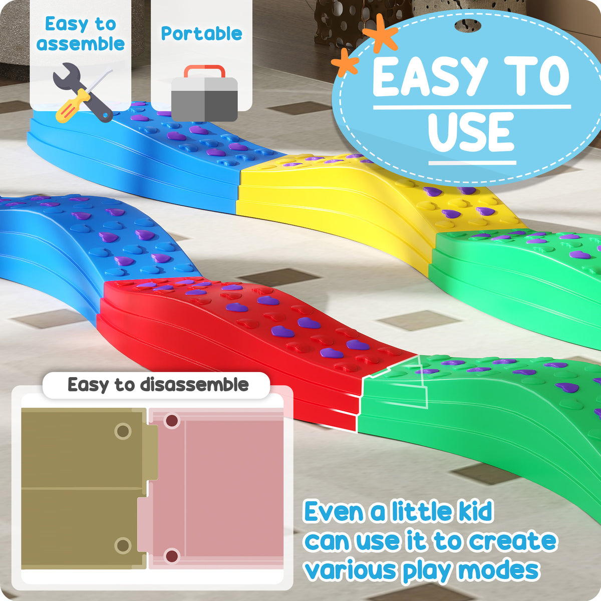 Qaba 8PCs Kids Balance Beam Stepping Stones w/ Non-slip Foot Pads