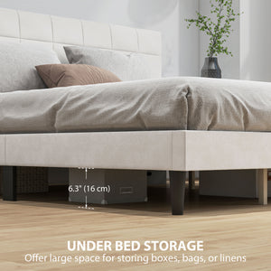 Queen Size Bed Frame with Upholstered Headboard, Modern Platform Bed Frame with Wood Slats, 1100 lbs Capacity, Cream