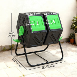 Rotating Composter, Dual Chamber Compost Bin with 24 Vents and Steel Legs, 34.5 Gallon, Brown