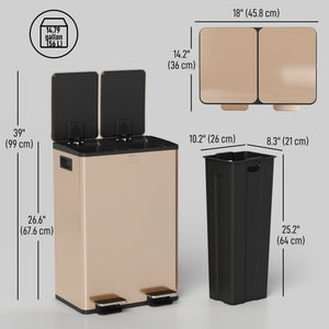 Garbage Bin, Soft-Close Trash Can with Foot Pedal, 2x7.4 Gal (2x28 L) Garbage Can with Removable Inner Buckets, SGold