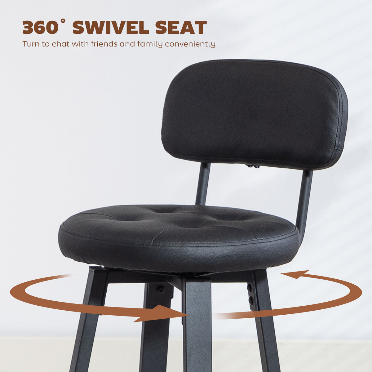 Bar Stools Set of 2, Upholstered Breakfast Bar Chairs with Footrest and Backrest for Kitchen Counter, Black