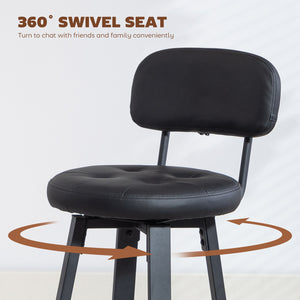 Bar Stools Set of 2, Upholstered Breakfast Bar Chairs with Footrest and Backrest for Kitchen Counter, Black