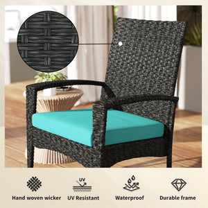 Outdoor Rocking Chair, Patio Wicker Chair Removable Cushion, High Back and Armrests for Porch Balcony, Turquoise