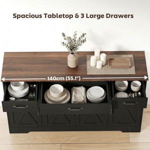 Sideboard Buffet Cabinet, 55" Farmhouse Kitchen Cabinet with 4 Barn Doors, 3 Drawers, 3 Adjustable Shelves – view 4