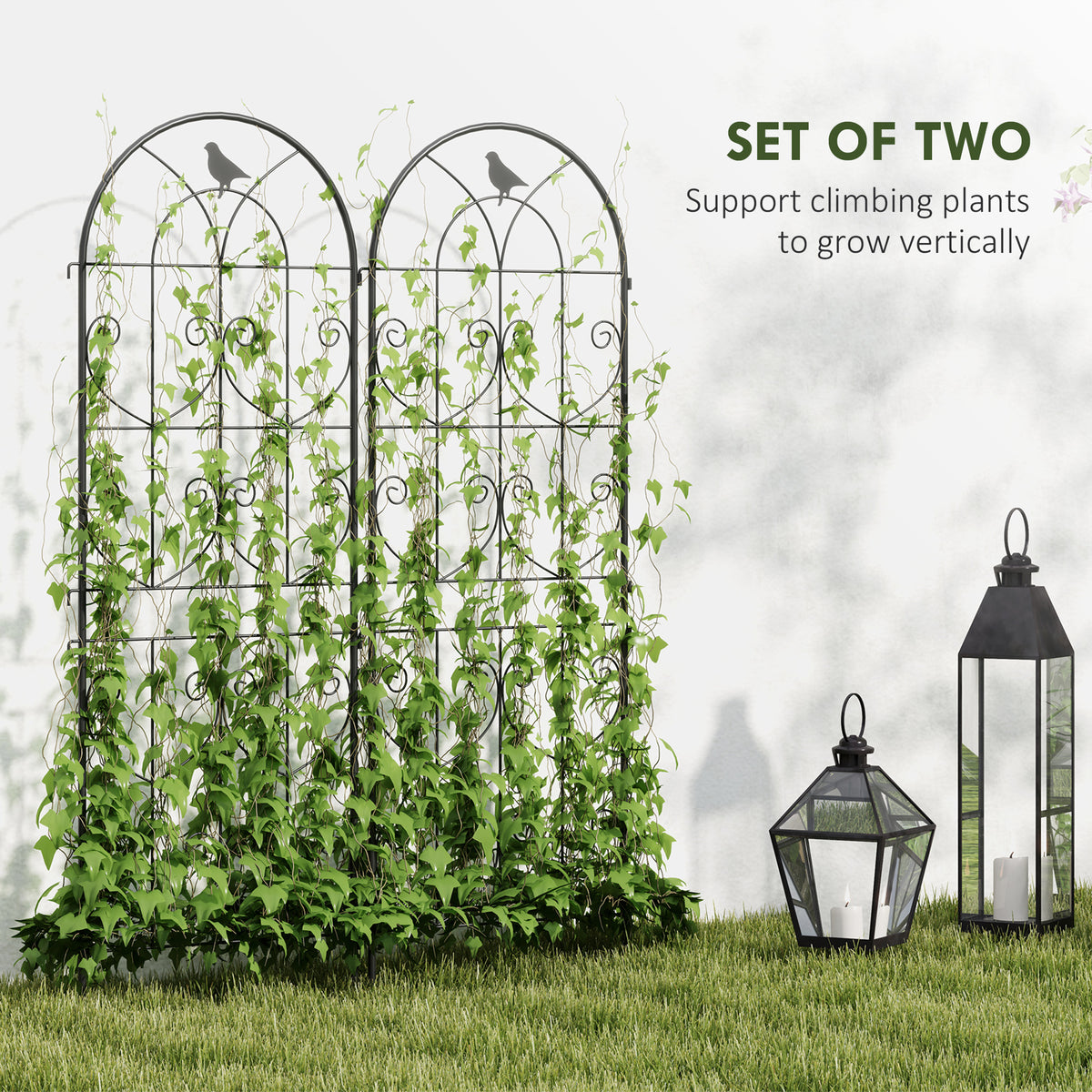 Set of 2 Metal Garden Trellis, Decorative Trellis Panels, Bird Design, 120 x 50 cm, Black – view 10