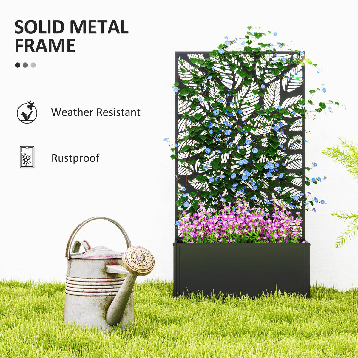 Metal Raised Garden Bed with Privacy Panel, Freestanding or Wall Mounted Outdoor Planter Box for Garden, Patio