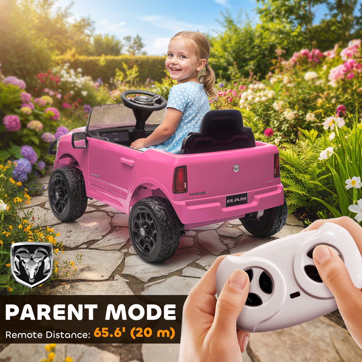 Qaba 12V Ride on Car, Licensed Dodge RAM 3500 Electric Vehicle with Remote Control, Suspension for 3-5 Years