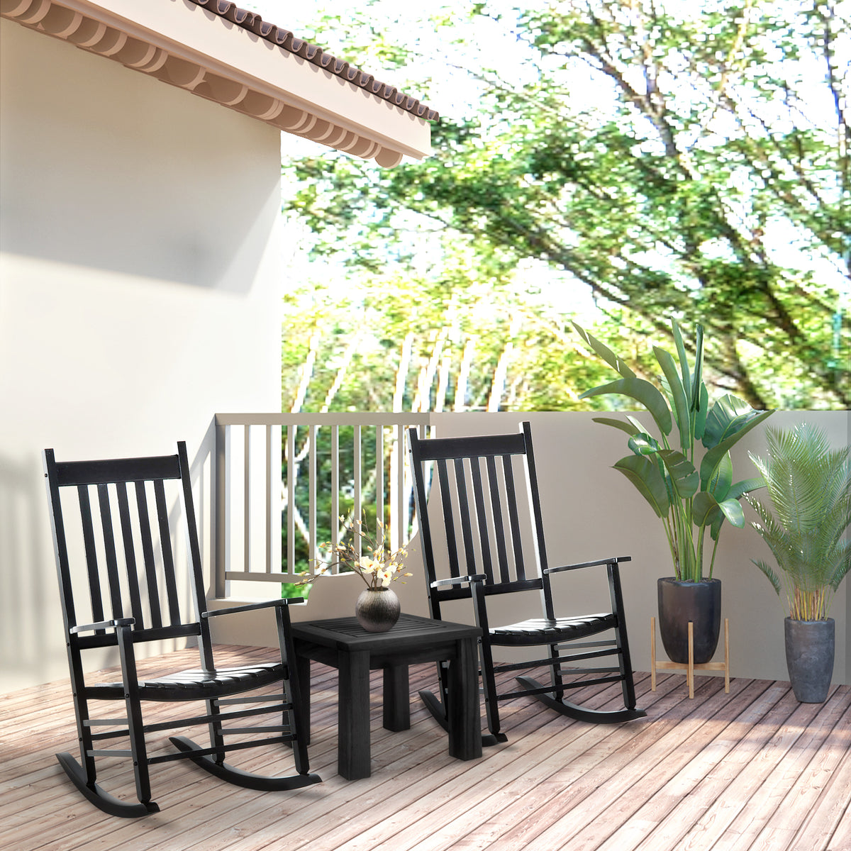 Wooden Porch Rocking Chair Outdoor Patio Rocker Garden Single Leisure Reclining Seat Armchair Natural – view 14
