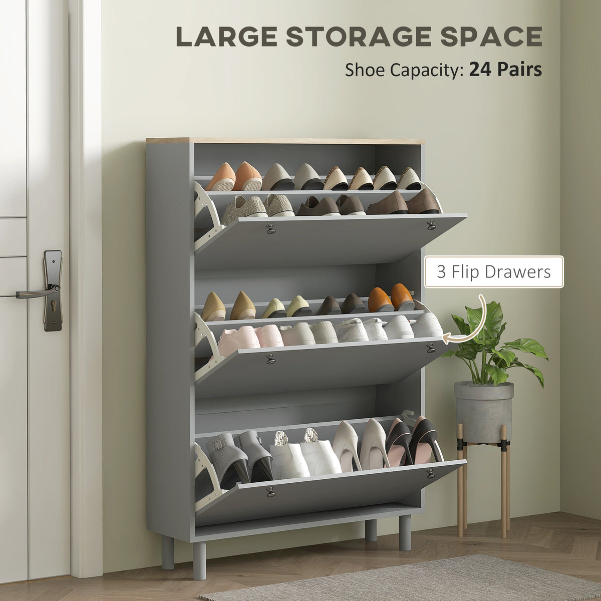 Shoe Storage with 3 Flip Drawers and Adjustable Shelves – view 10