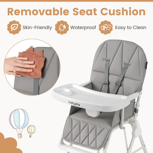 Easy Clean Compact Highchair with Removable Adjustable Tray and PU Seat Cushion-Gray view 9