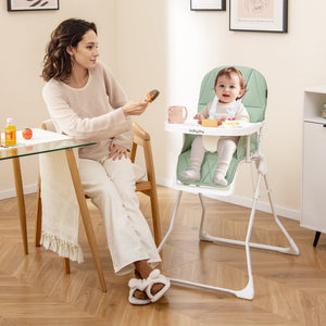 Easy Clean Compact Highchair with Removable Adjustable Tray and PU Seat Cushion-Green view 2