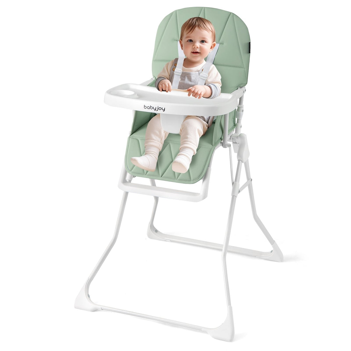 Easy Clean Compact Highchair with Removable Adjustable Tray and PU Seat Cushion-Green view 4