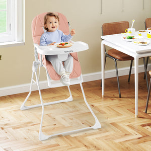 Easy Clean Compact Highchair with Removable Adjustable Tray and PU Seat Cushion-Pink view 3