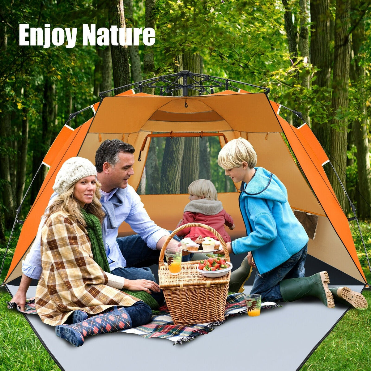Easy Pop Up Beach Tent UPF 50+ Portable Sun Shelter for 3-4 Person-Orange view 2