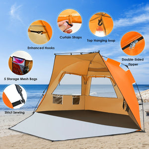 Easy Pop Up Beach Tent UPF 50+ Portable Sun Shelter for 3-4 Person-Orange view 5