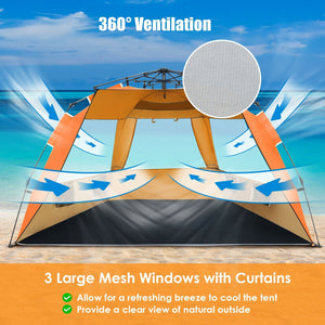 Easy Pop Up Beach Tent UPF 50+ Portable Sun Shelter for 3-4 Person-Orange view 8