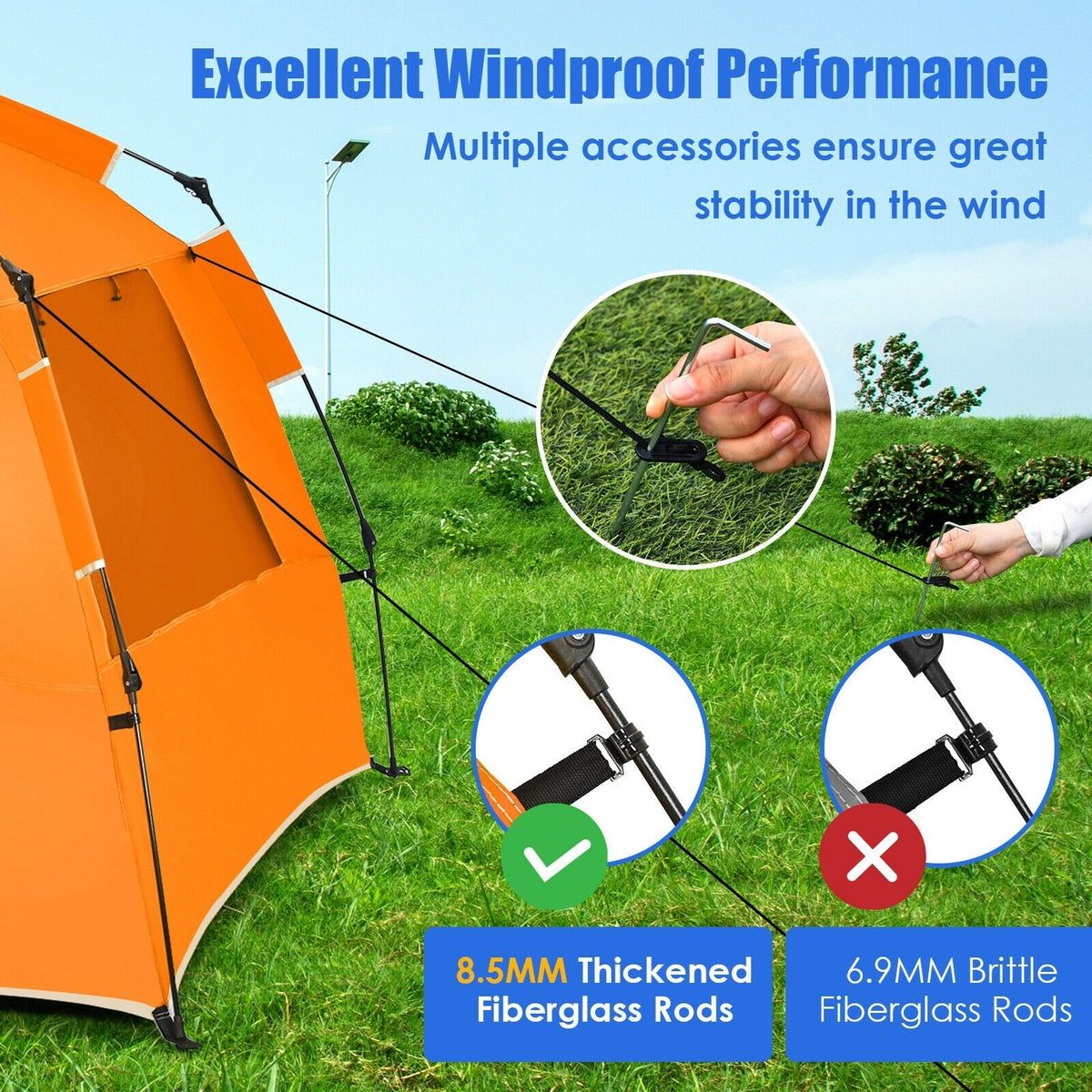 Easy Pop Up Beach Tent UPF 50+ Portable Sun Shelter for 3-4 Person-Orange view 9