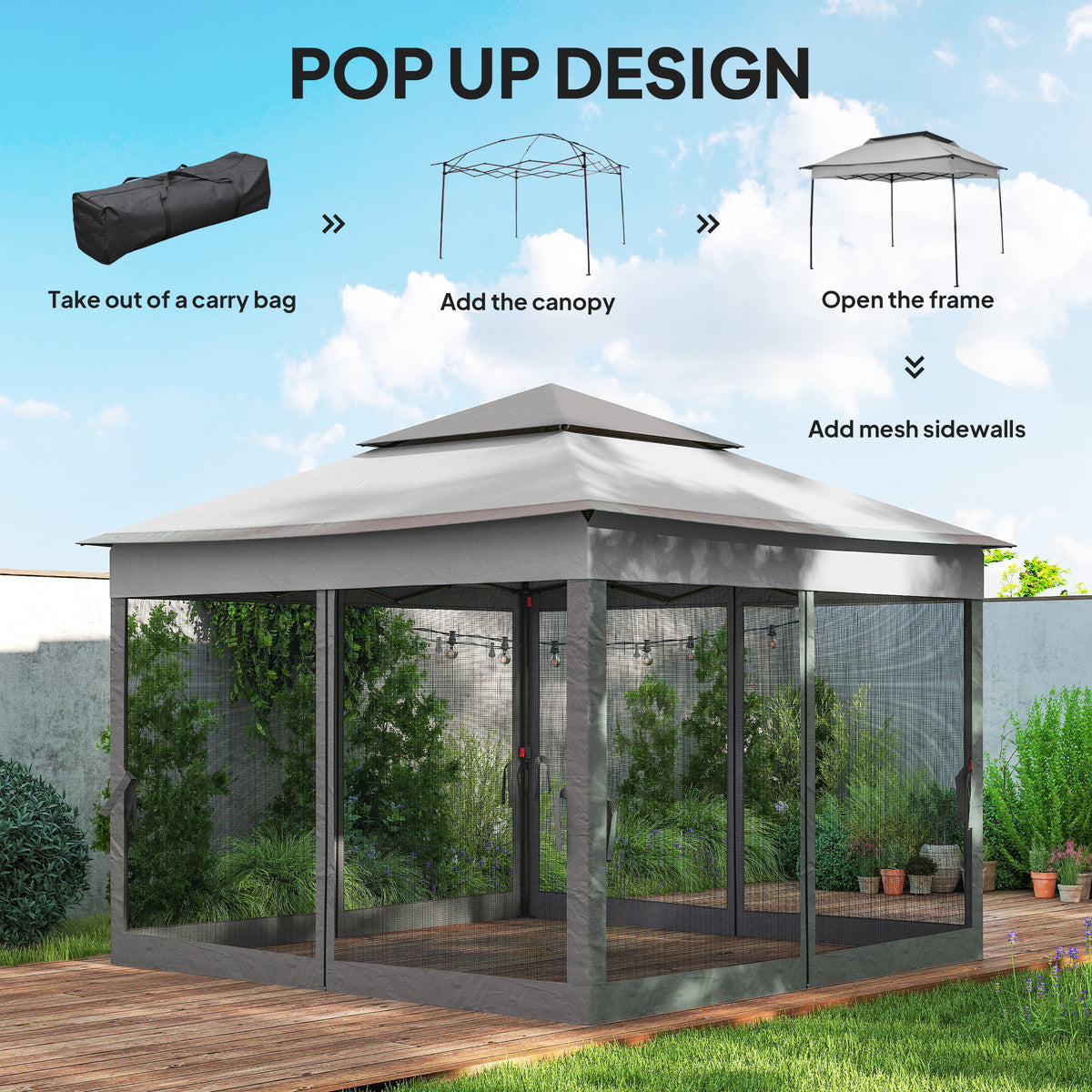 11' x 11' Pop Up Canopy 2-Tier Soft Top Shelter Event Tent w/ Netting Carry Bag for Patio Backyard Garden – view 10