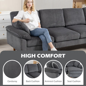 L-Shape Sofa, Modern Sectional Couch with Changeable Chaise Lounge, Pillows and Wooden Legs for Living Room, Dark Grey