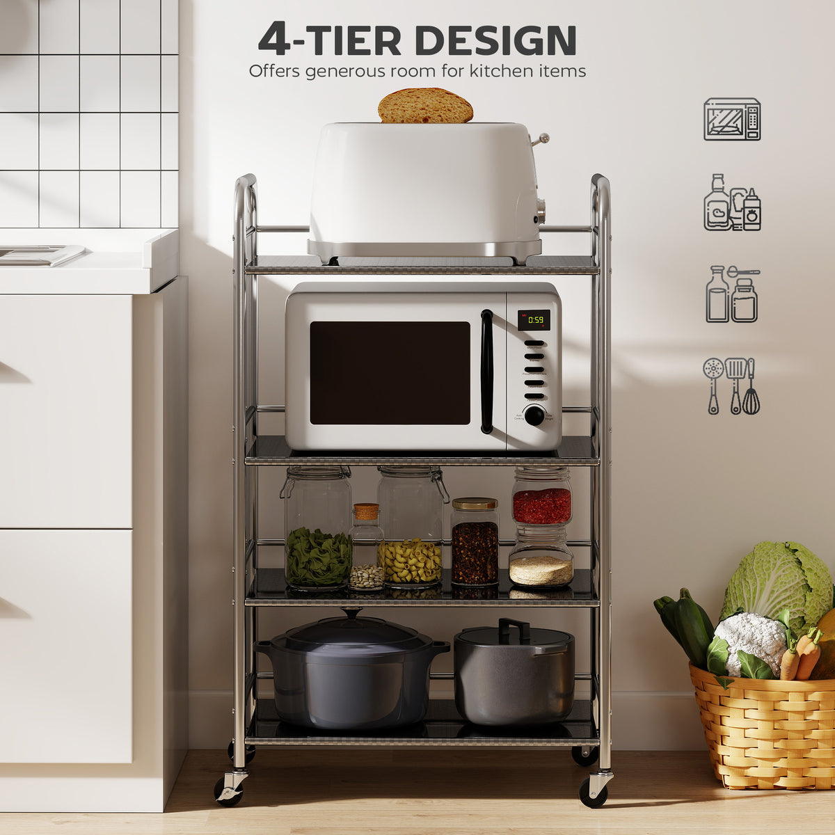 3 Tier Stainless Steel Rolling Cart with Adjustable Shelf, Utility Cart on Wheels with Handles for Kitchen – view 10