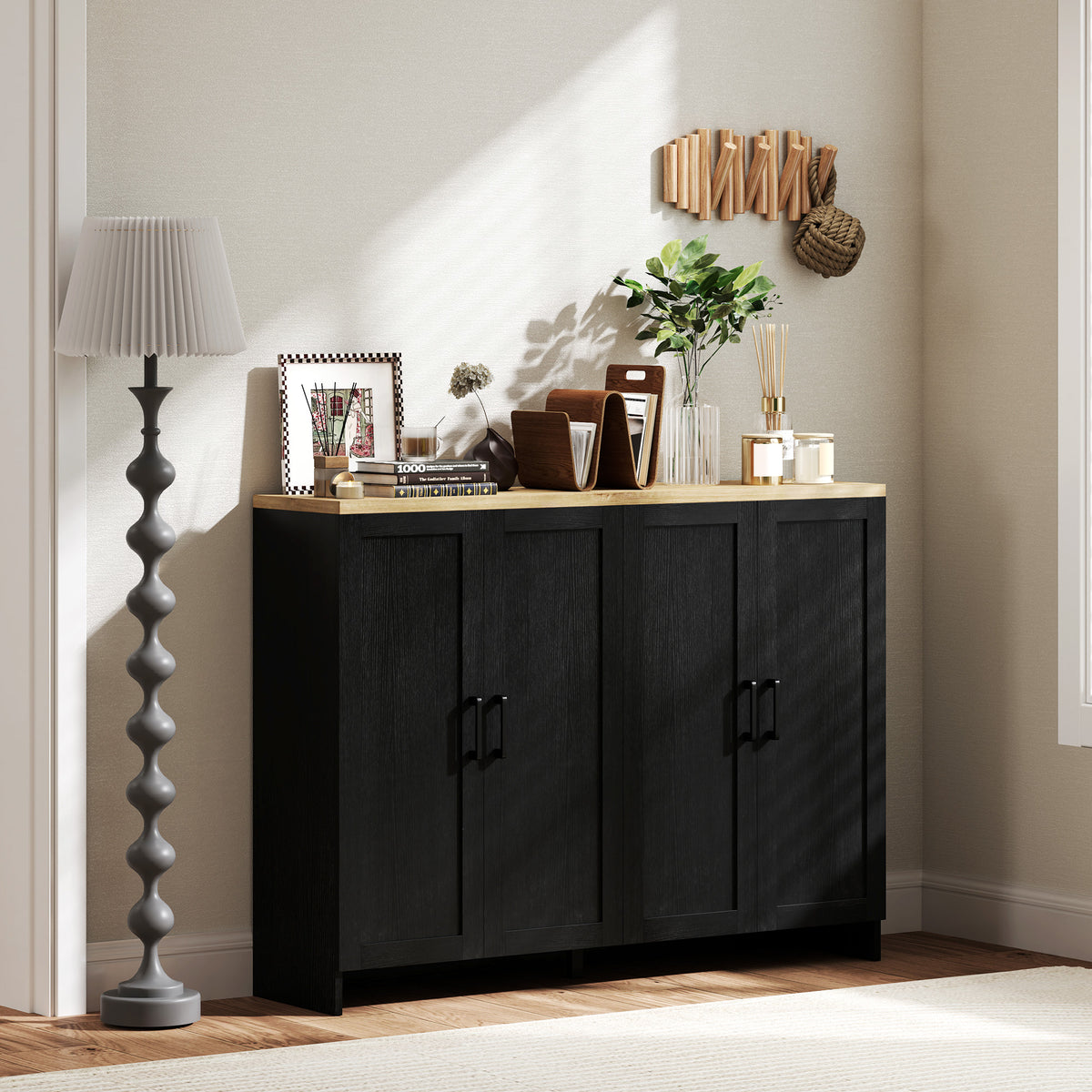 Modern Sideboard Buffet Cabinet, Modern Kitchen Storage Cabinet with 3 Doors Adjustable Shelves – view 21