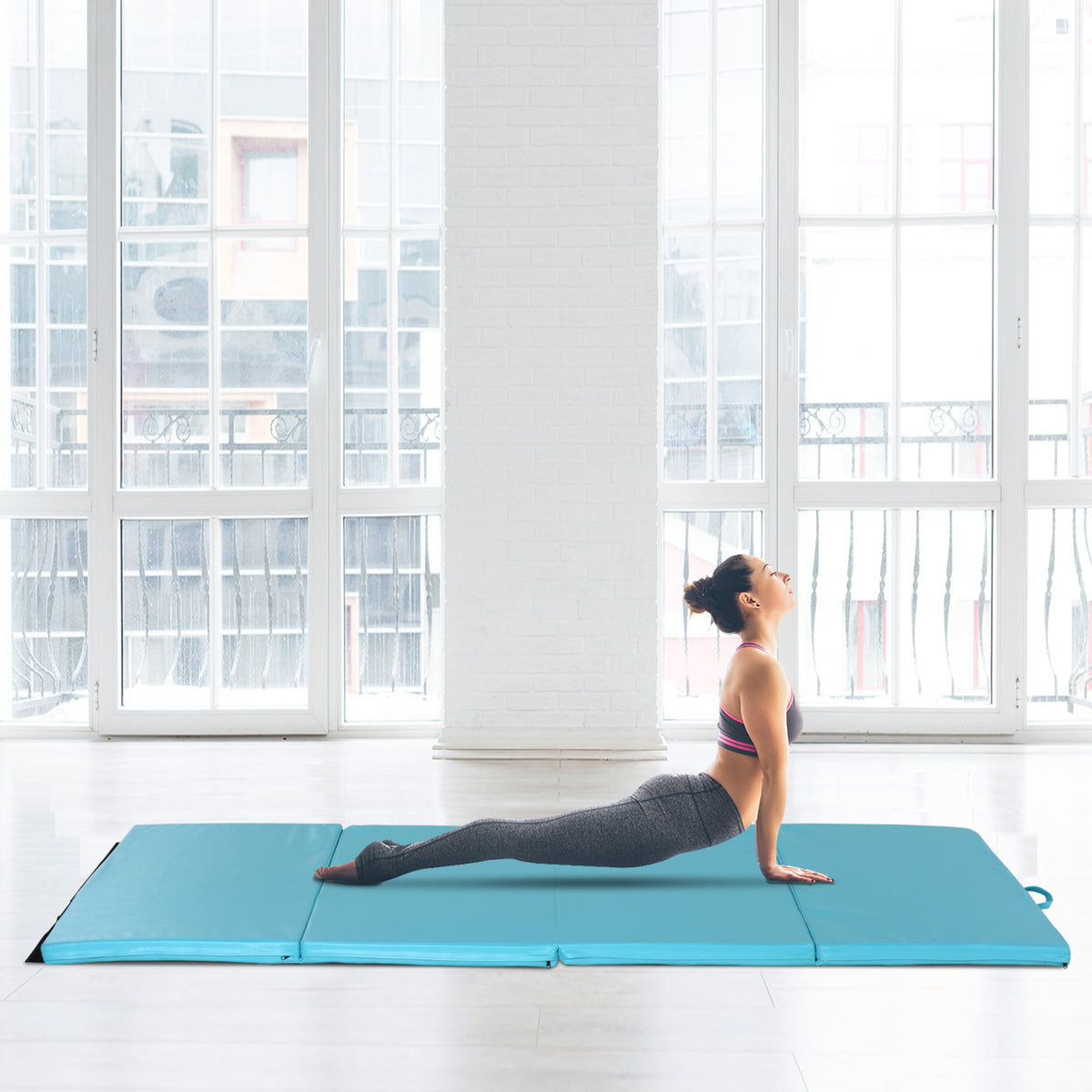 Soozier 4'x8'x2" Folding Gymnastics Tumbling Mat, Exercise Mat with Carrying Handles for Yoga, MMA, Martial Arts, Stretching, Core Workouts