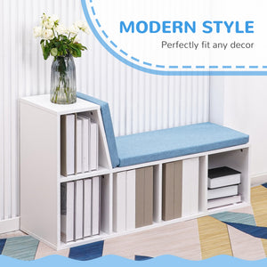 Multi-Purpose Bookshelf with 5 Cubes, 5-Cubby Bookcase with Cushioned Reading Nook and Storage Shelves, Blue – view 3
