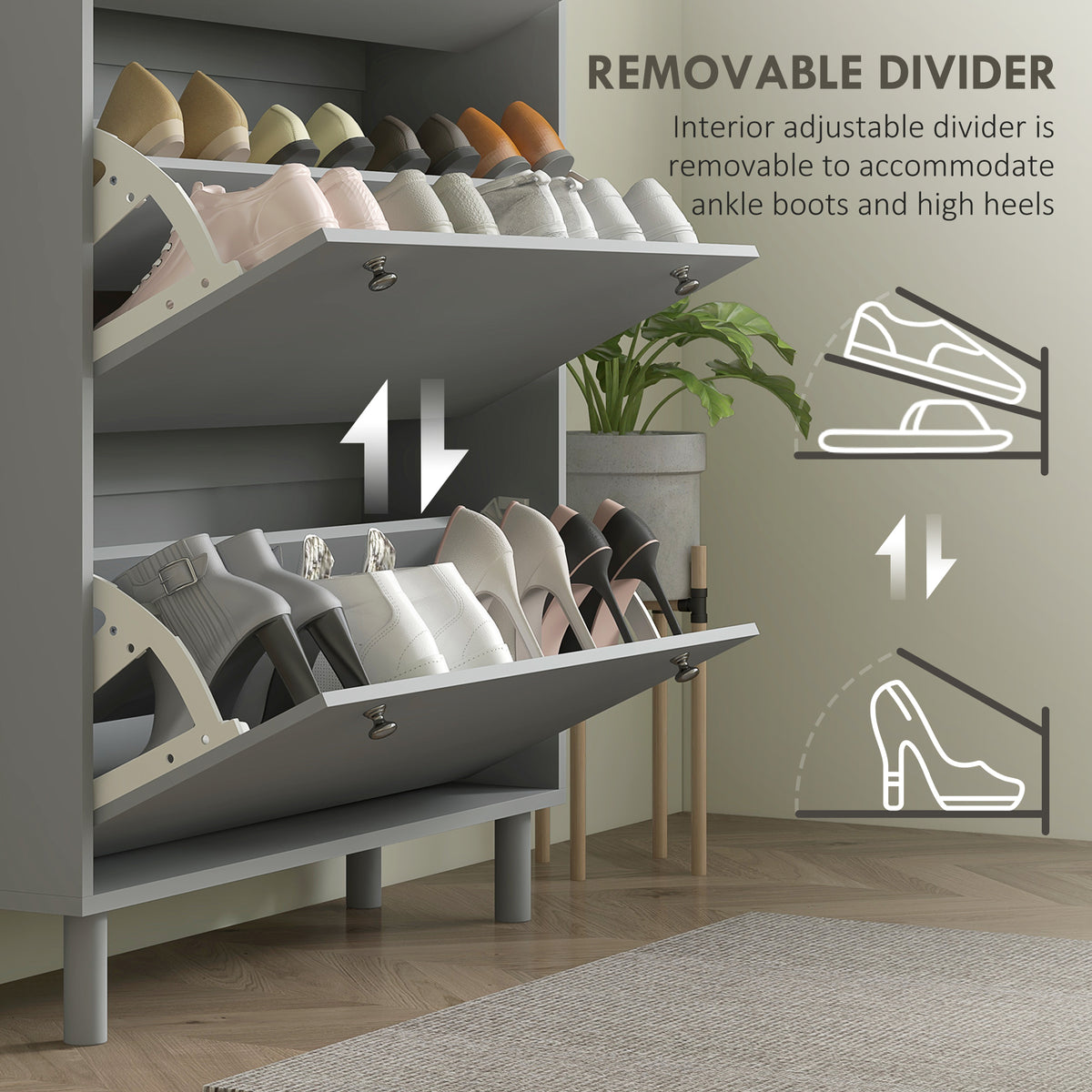 Shoe Storage with 3 Flip Drawers and Adjustable Shelves – view 12