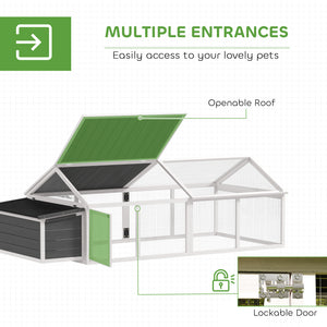 95"L Chicken Run Large Chicken Coop with Nesting Box Wooden Roof Side Door for Outdoor 4–8 Chickens
