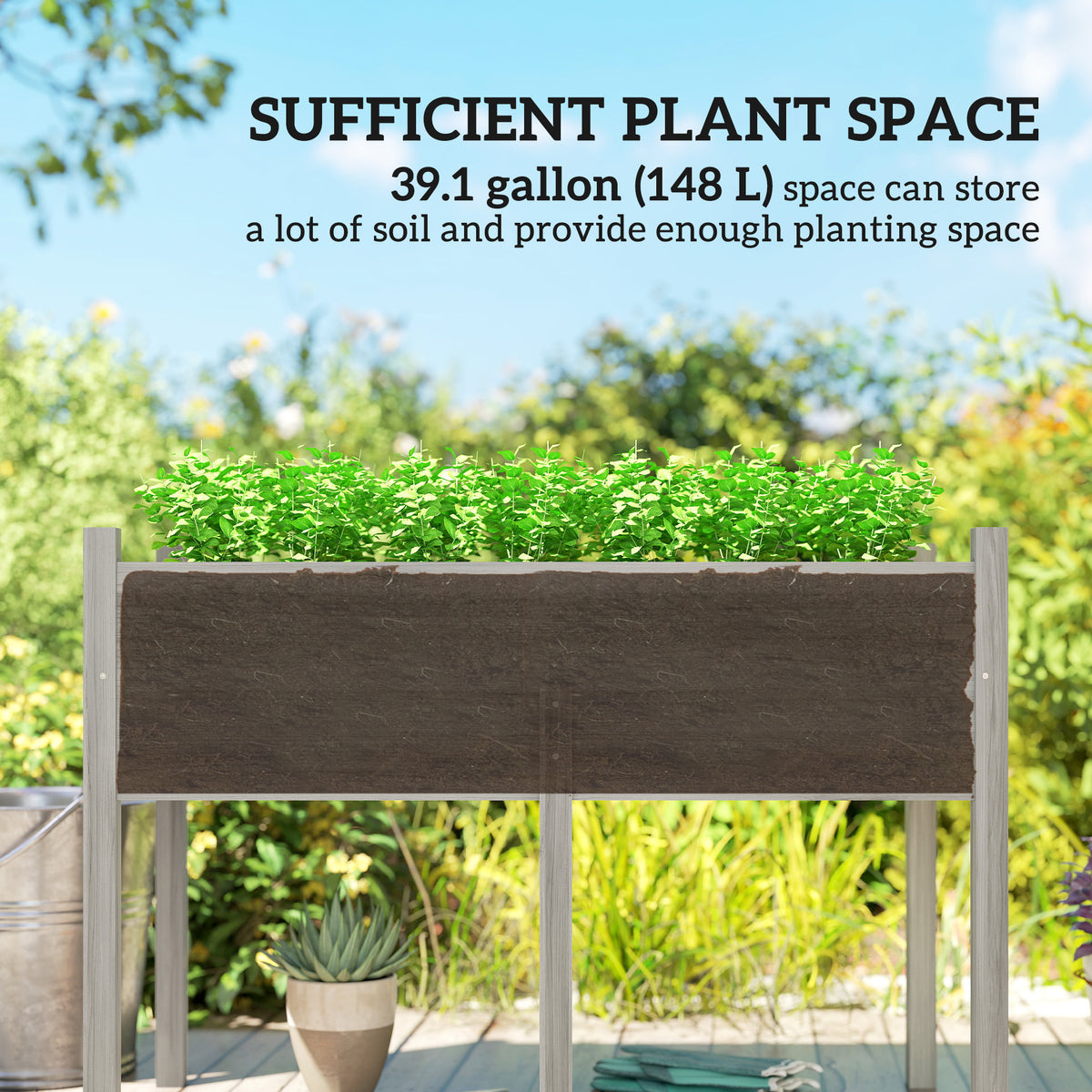 Wooden Raised Planter Box with Drain Holes for Vegetables, Flowers, Outdoor Garden Bed, 45.3x21.7x31.5inch – view 4