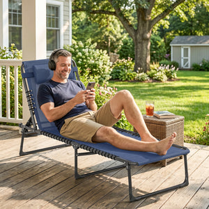 Folding Lounge Chair, Adjustable Chaise Lounge with Headrest, Reclining Lounger Cot for Camping, Hiking – view 7
