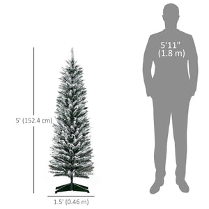 5ft Tall Pencil Artificial Christmas Tree, Holiday Décor with Snow Flocked Branches, Green – view 2