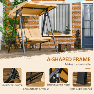 2-Seater Outdoor Porch Swing with Adjustable Canopy, Patio Swing Chair for Garden, Poolside, Backyard, Beige – view 8