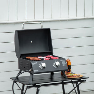 2 Burner Propane Gas Grill, Portable Tabletop BBQ with Foldable Legs, Lid, for Camping, Picnic, Silver – view 13