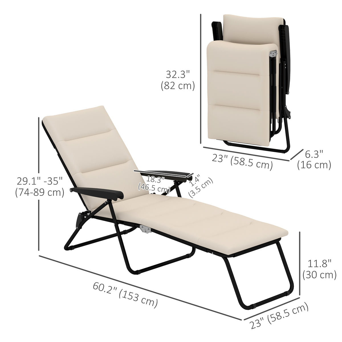Foldable Lounge Chair, Reclining Patio Sun Lounger with 6-Position Adjustable Back, Blue and White